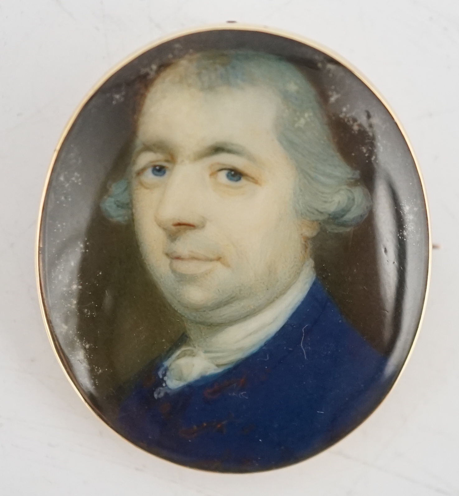 Jeremiah Meyer, R.A. (Anglo-German, 1735-1789), Portrait miniature of a gentleman, oil on ivory, 3.3 x 2.8cm. CITES Submission reference CC8WNJSG